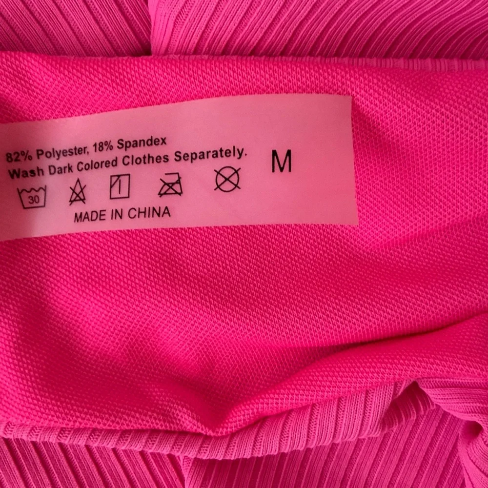 Neon Pink Ribbed Bikini Set High Waisted Two Piece Swimsuit Size M